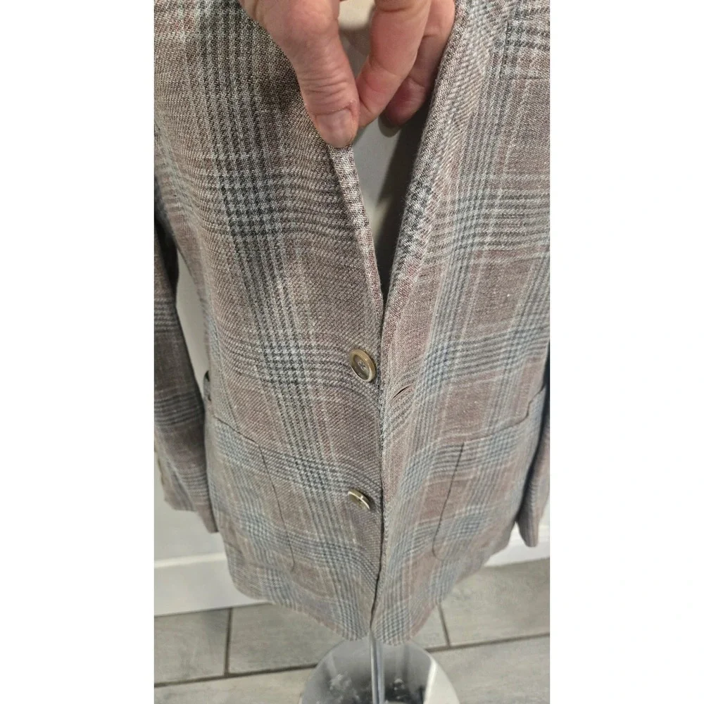 Hickey Freeman Weightless Linen Wool Sport Coat – Glen‎ Plaid – 38R